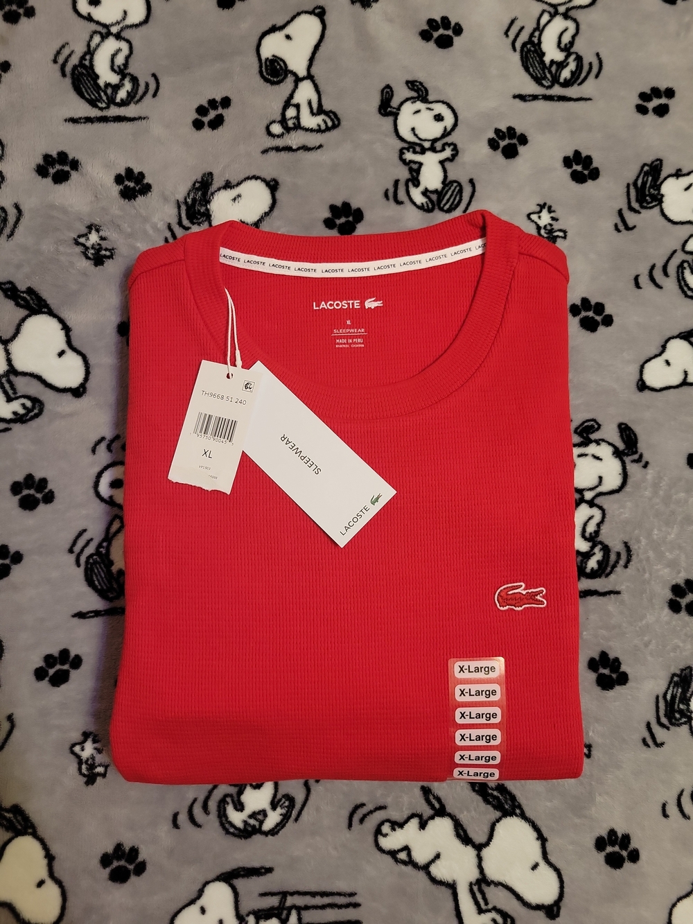 Lacoste Men's Thermal Red Long Sleeve T-Shirt Size Large